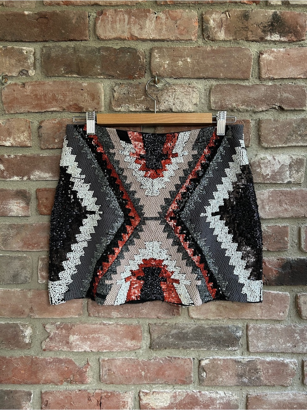 Zara Sequin Geo Mini Skirt in Black, Gray & Red